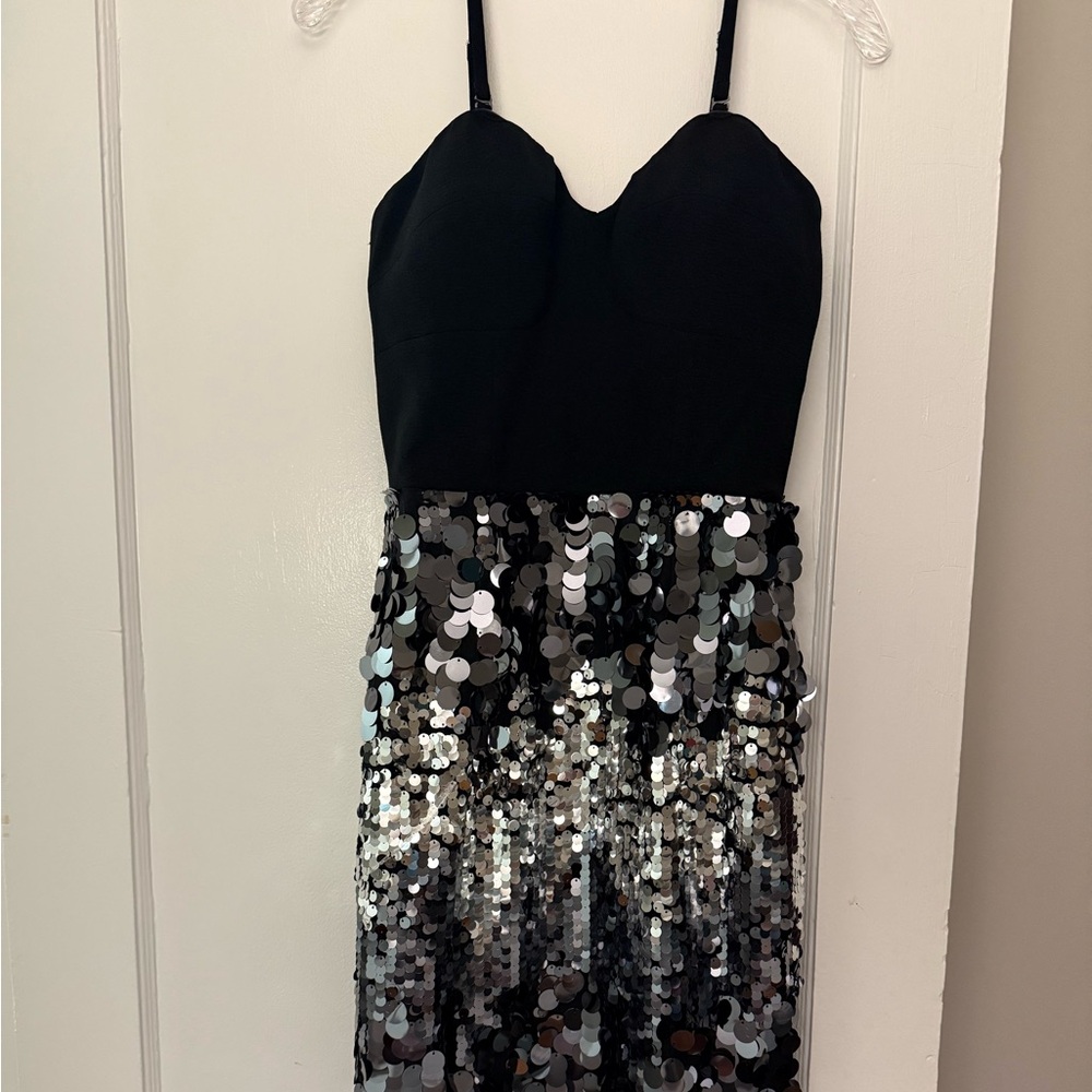 Dress the Population Black and Silver Sequin Mini Dress